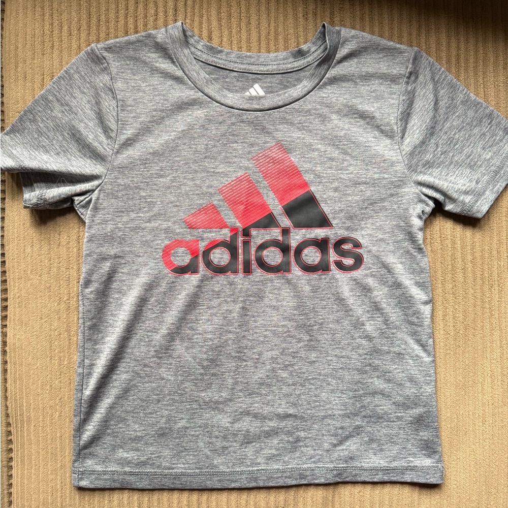 Adidas Kids Heather Gray Tee with Red Accents